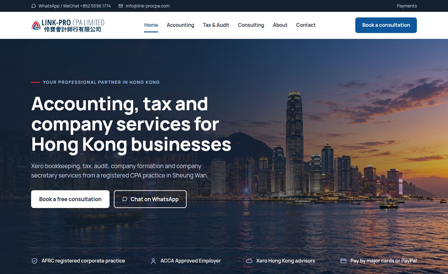 The new Link-Pro CPA homepage, top section